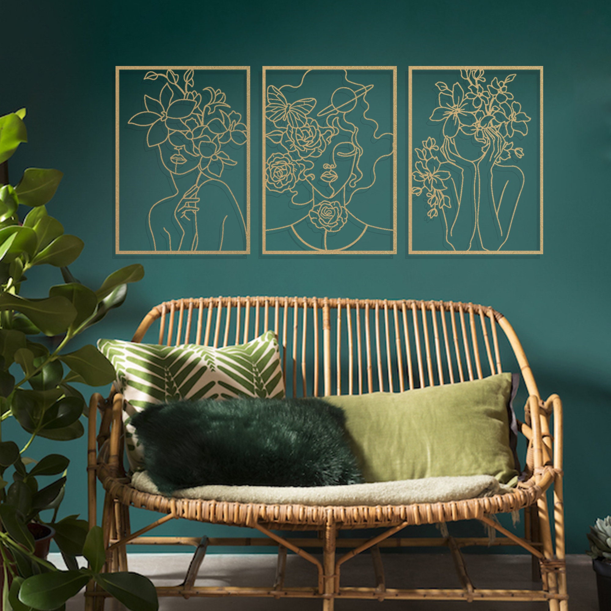 Gold Female Line Art: Metal Wall Decor, Set of 3 - Etsy