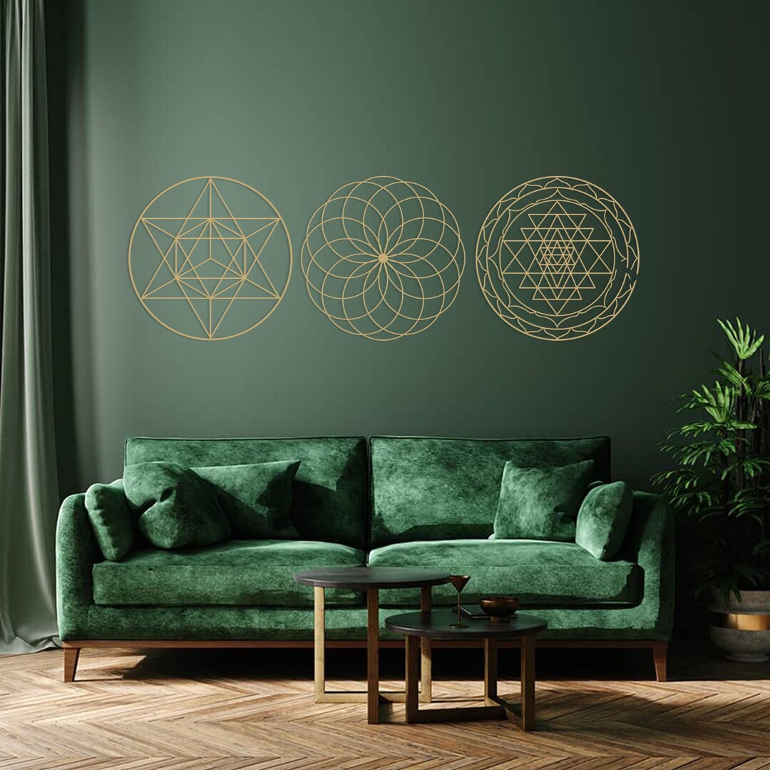 Set of 3 Gold Sacred Geometry Wall Art, Yoga Decor - Etsy