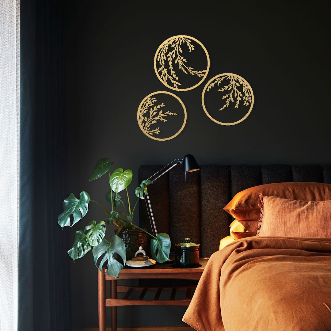 Set of 3 Metal Gold Wall Art, Branch Large Wall Art Set, Gold Metal