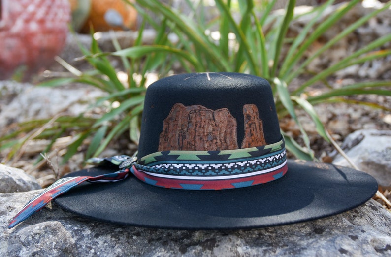 Southwest Theme Burned Felt Hat Etsy