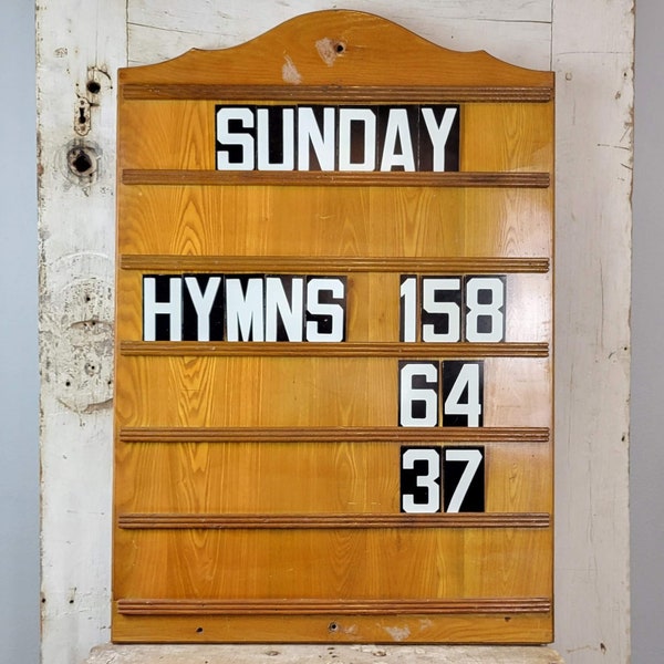 Vintage Church Marquee Board, Wood Church Marquee Hymn Board Attendance Board