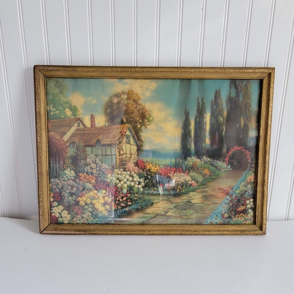 Vintage R Atkinson Fox Print, Vintage Cottage Floral Painting