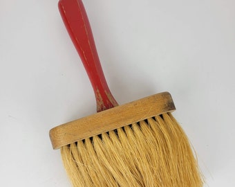 Hand Broom Red Wood Handle, Vintage Paint Brush Chippy Paint