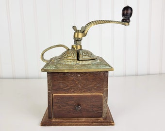 Vintage Coffee Grinder, Wood and Cast Iron Coffee Grinder with Drawer