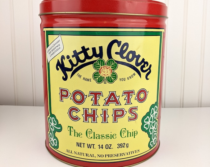 Kitty Clover Potato Chips Tin, Collector's Cannister 50th Anniversary