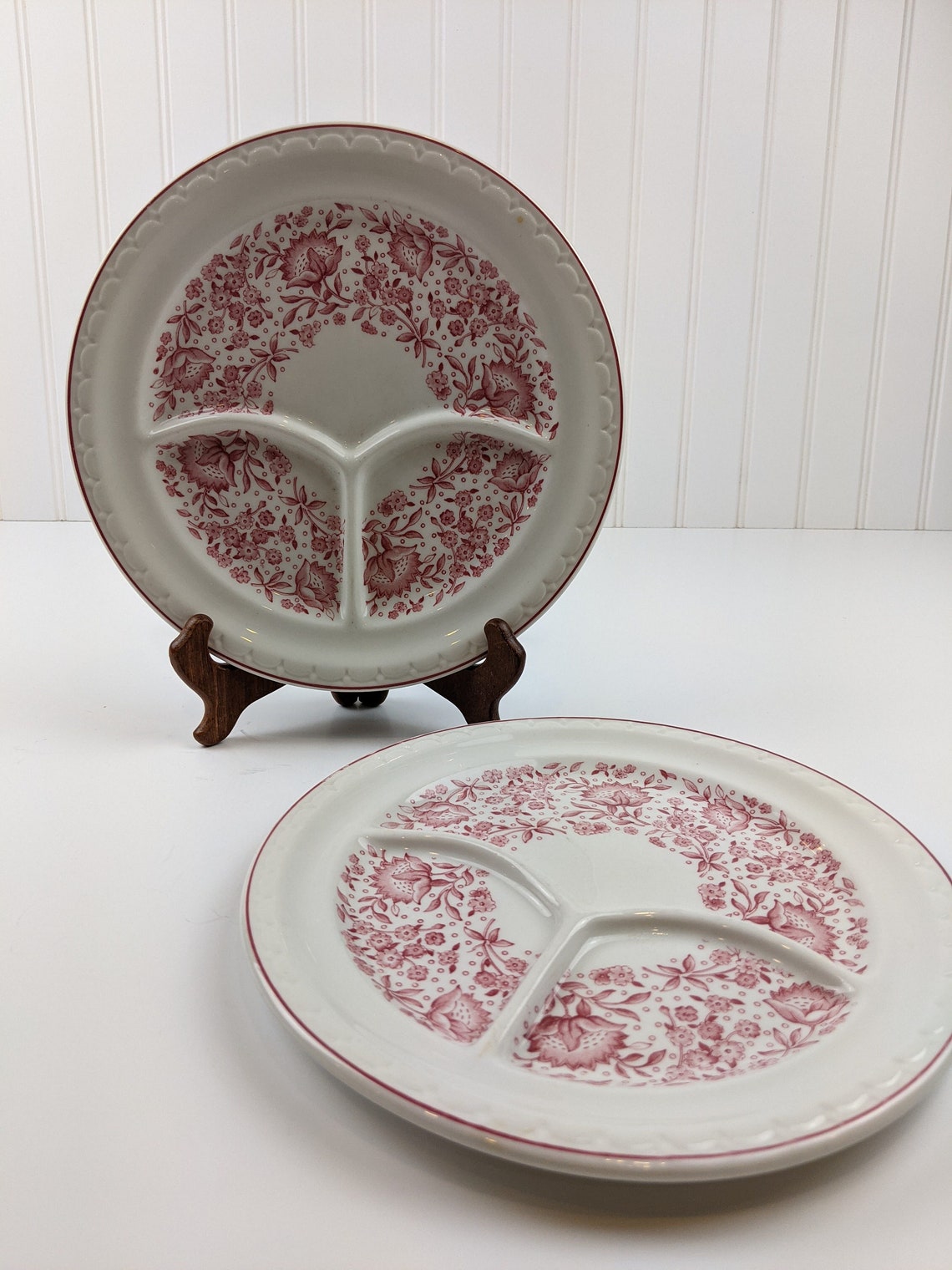 Syracuse China Econo Rim Roxbury Red Floral Divided Plates 2 Etsy