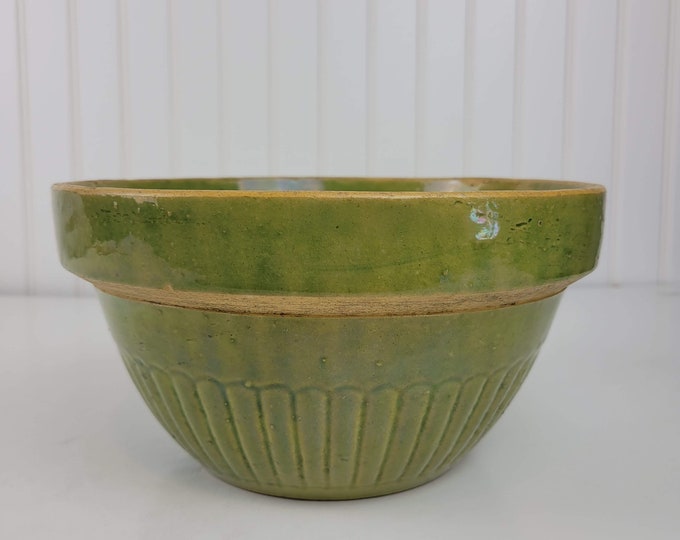 Vintage Green Stoneware Bowl, Glazed Green Crock Bowl Etsy