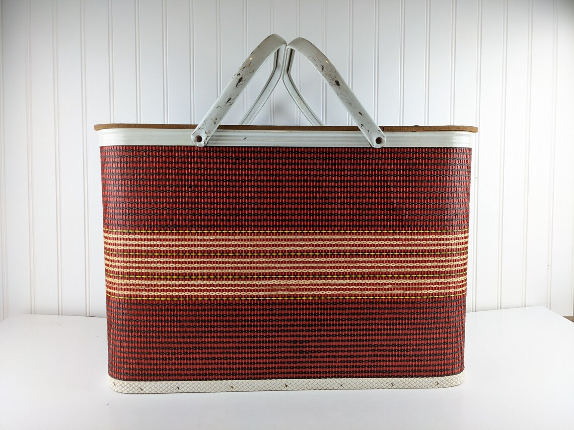 Vintage Red Picnic Basket With Metal Handles WC Redmon Etsy UK