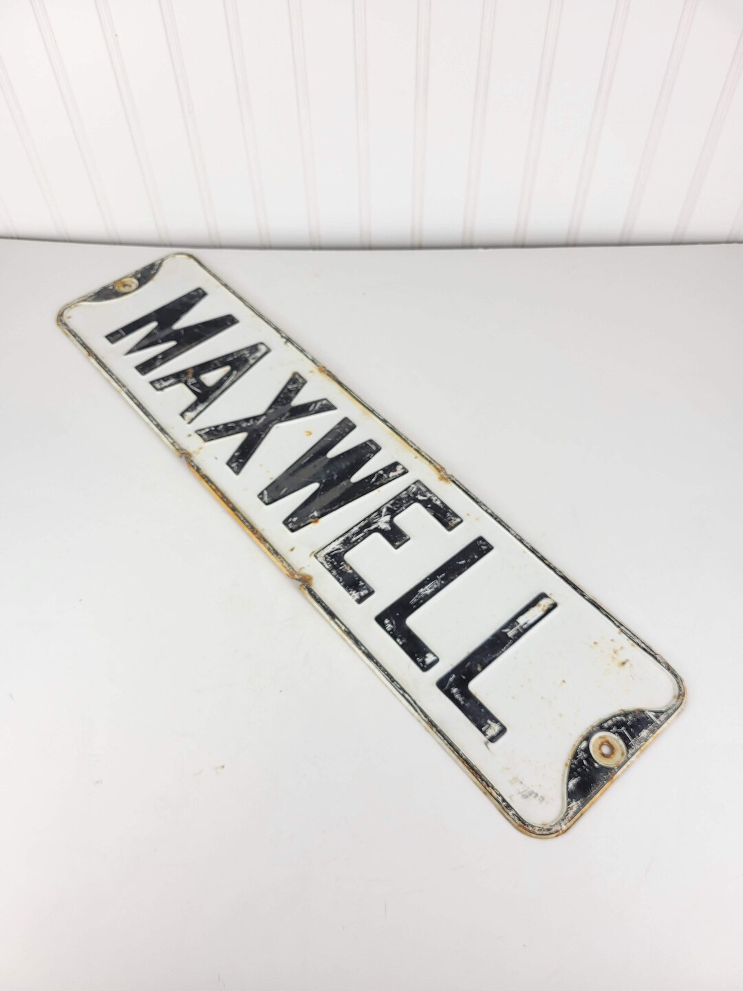 Vintage Maxwell Street Sign, Vintage Metal Road Sign Black and White