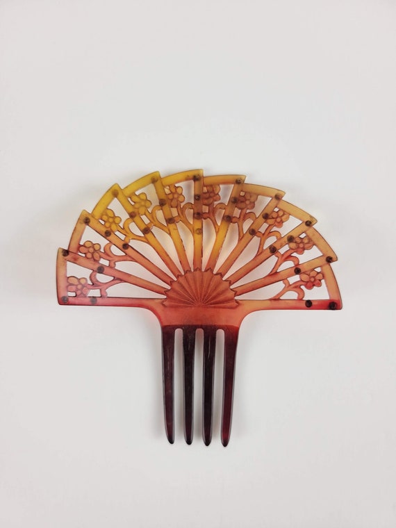 Art Deco Vintage Hair Combs, Pink and Brown Cellul
