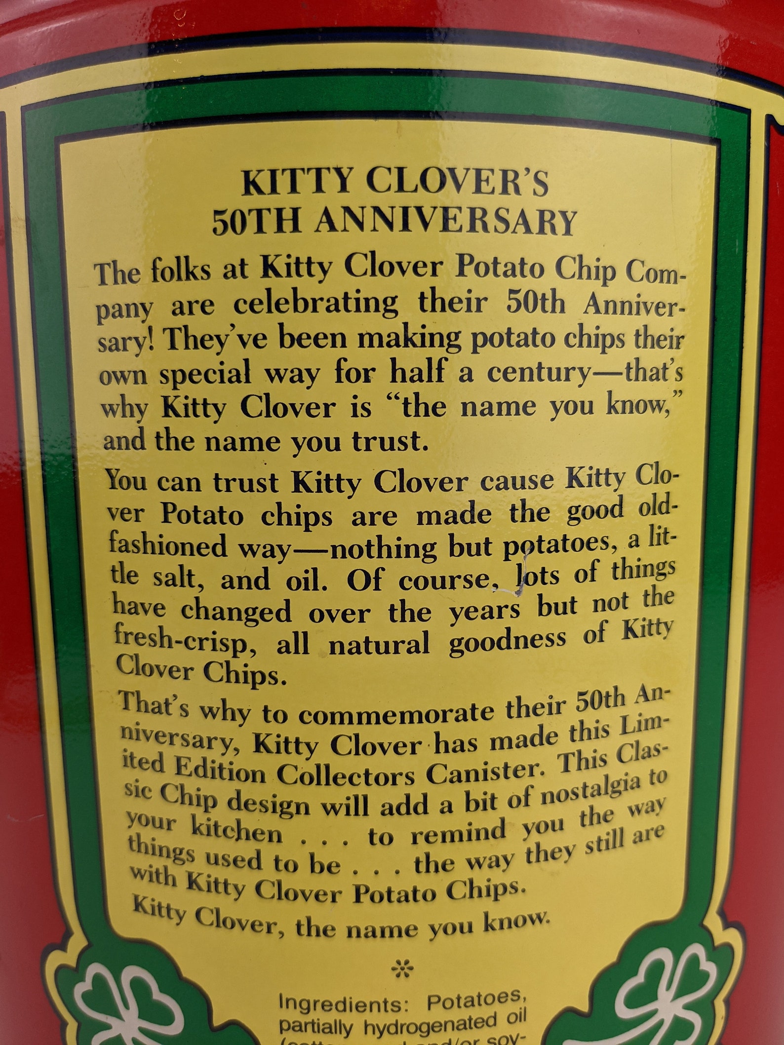 Kitty Clover Potato Chips Tin Collector's Cannister 50th Etsy