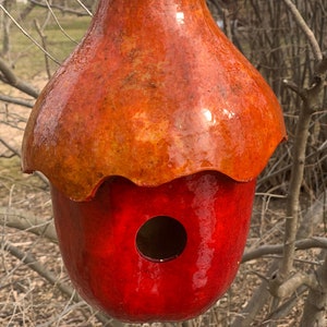 Gourd Birdhouse, Hand painted apple top red gourd, birdhouse, garden art, painted gourd, handmade, birdhouse art, gourd art, bird house