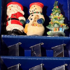 Vtg Christmas Tree Santa Snowman Spreader Knife Set in Box-Butter & Cheese Servingware,Holiday Kitchenware