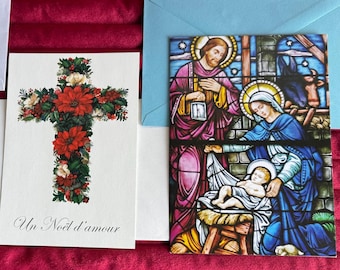 Vintage Religiöses Weihnachtskarten-Set in französischer Krippe, Weihnachtskrippe, Engel & Weihnachtsstern Cross-Faith Weihnachtskarten mit Umschlägen