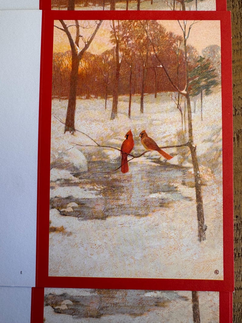 Small Winter Card Vintage Hallmark Red Cardinal Winter Scene Christmas Cards Set of 4 ...