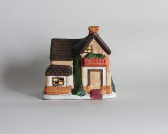 Vintage Christmas Village Porcelain House,Cobblestone Corners  2001 Tan Cottage Windham Heights,Holiday Rare Collectible Vintage Collection