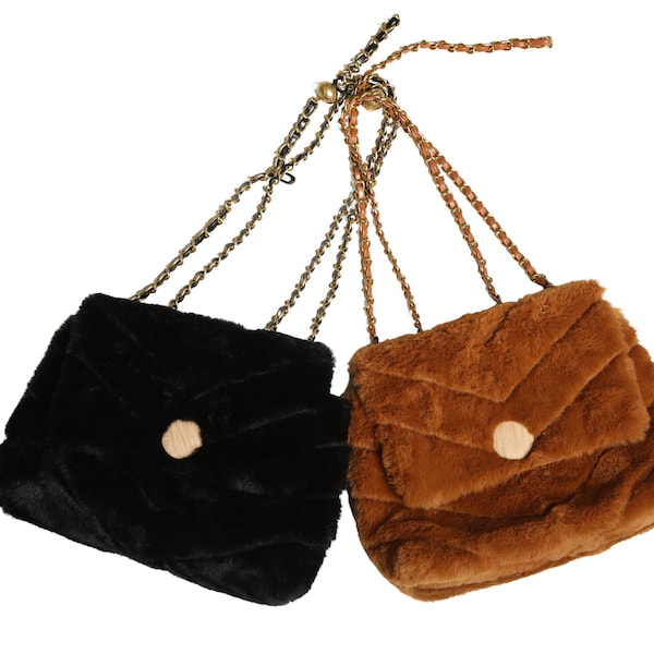 Teddy Shoulder & Clutch Handbags | Fluffy Crossbody Handbag | Vintage inspired furry clutch bag | LE CHIC LADY