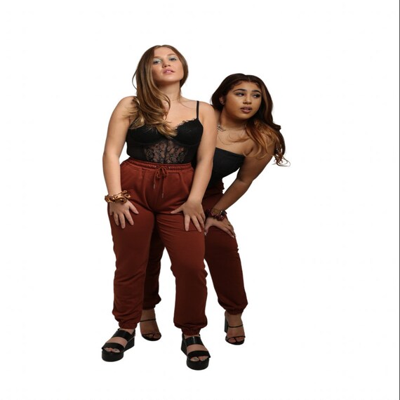 Brown Terry Long Jogger, Comfy Jogger Fleece, Vintage Look