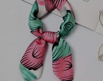 Silky Square Scarf, Pale Pink and Mint Green Square Scarf, Bandana with wave pattern, LE CHIC LADY