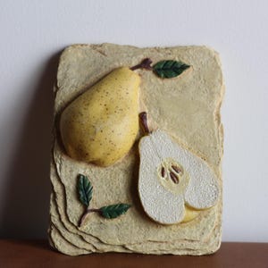 2003 Vintage Cottagecore Pear Kitchen Wall Plaque,Ceramic 3D Fruit Art,Rustic Farmhouse Wall Decor,Culinary Kitchen Art,Country KitchenStyle
