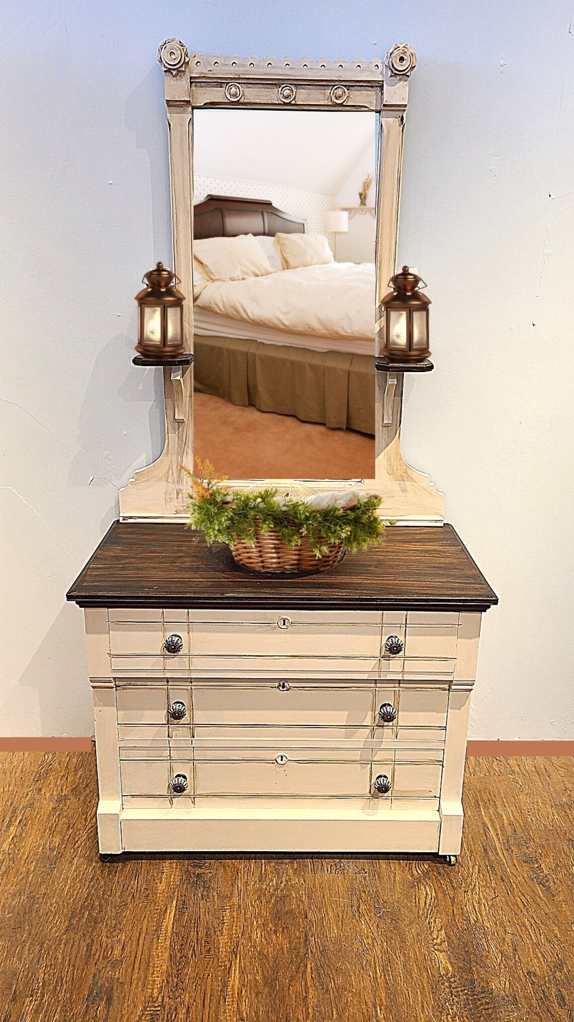 Eastlake Dresser and Mirror Antique White Ebony stain oak 3 Etsy