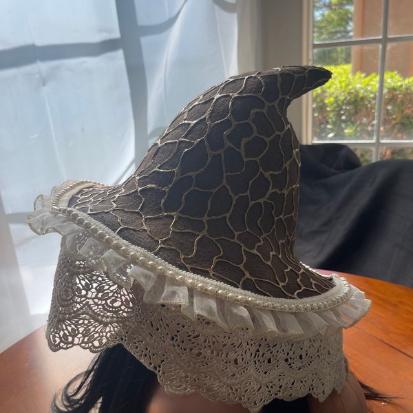 Veiled Lady Morel mushroom core fairy core cottage core wool witch hat sun hat festival fashion Renaissance Faire costume