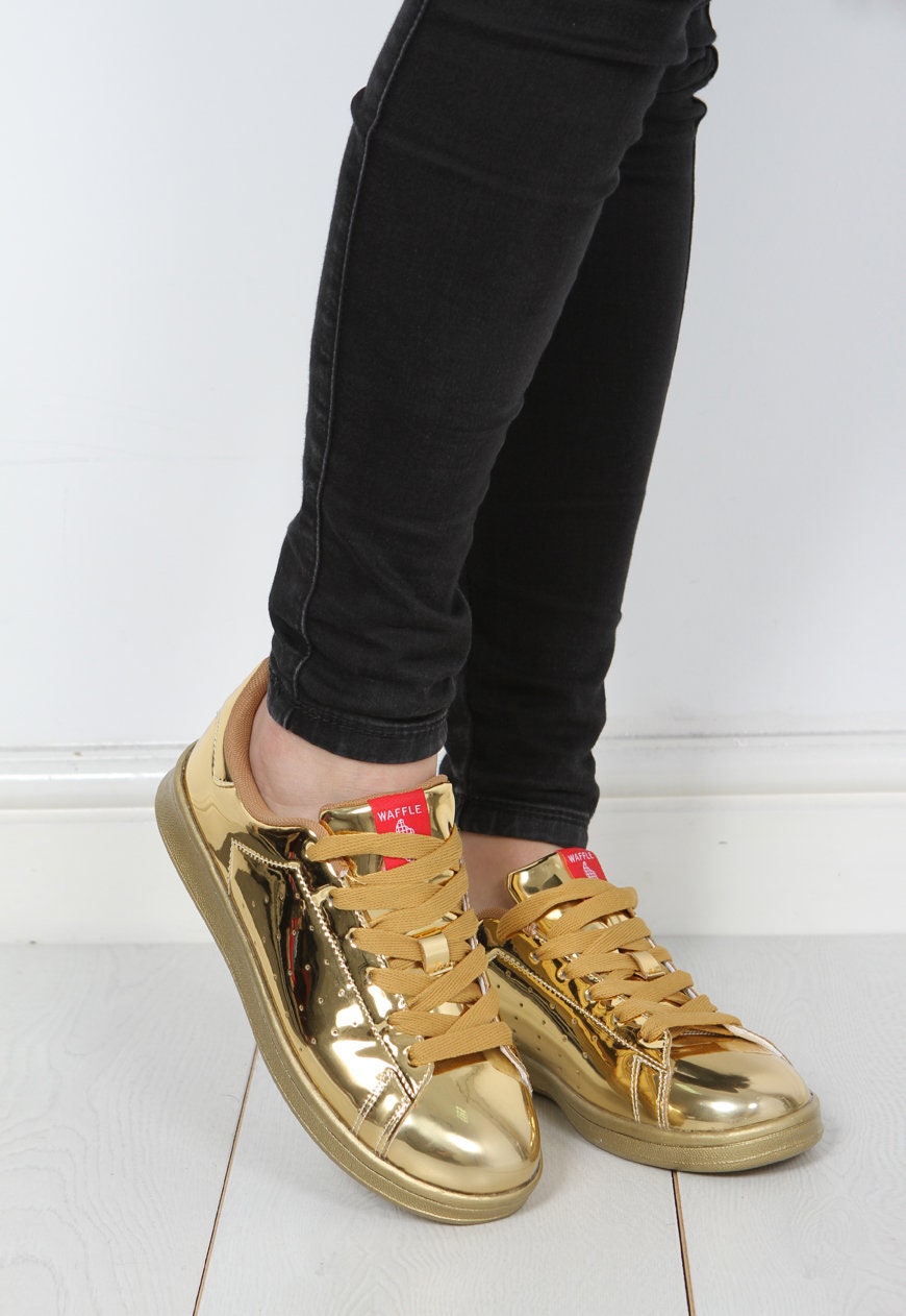Womens High Fashion Gold Sneakers High Chic Party Trainers - Etsy Israel