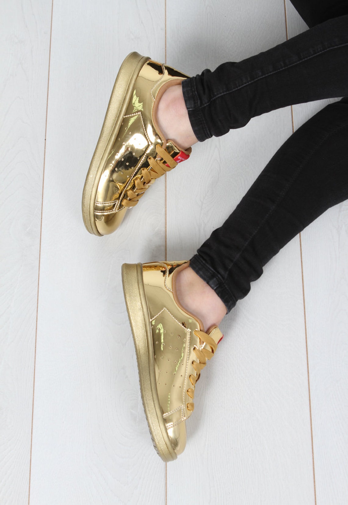 Womens High Fashion Gold Sneakers High Chic Party Trainers Etsy