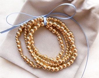 14k Gold Plated 6mm and 4mm Brass Stacking Bracelets - Candy Shop - Mama Bracelet - Stackable - Personalized Gift