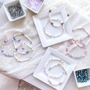 Crystal Matching Stackable Bead Bracelets - Czech Crystal Beads - Personalized Gift - Mama - Girl Mom - Boy Mom