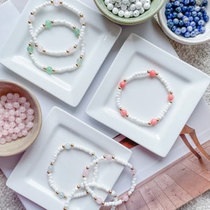 Gemstone Matching Stackable Bead Bracelets - Czech Crystal Beads - Personalized Gift - Mama - Girl Mom - Boy Mom