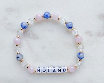 Personalized Word Bracelet  - Wonderland Mystic - 14k Gold Plated, 6mm Authentic Gemstones & Czech Crystal - Name - Girl Mom - Boy Mom