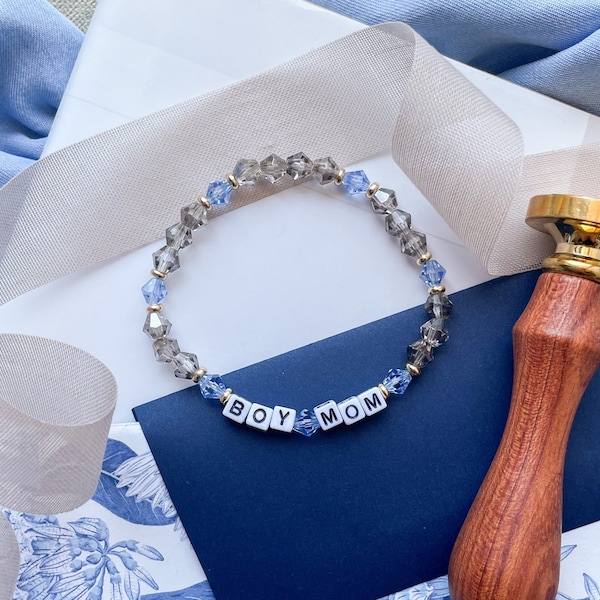Mom Letter Bracelet - Personalized Word Bracelet - Czech Crystal Beads - Personalized Gift - Mama - Girl Mom - Boy Mom