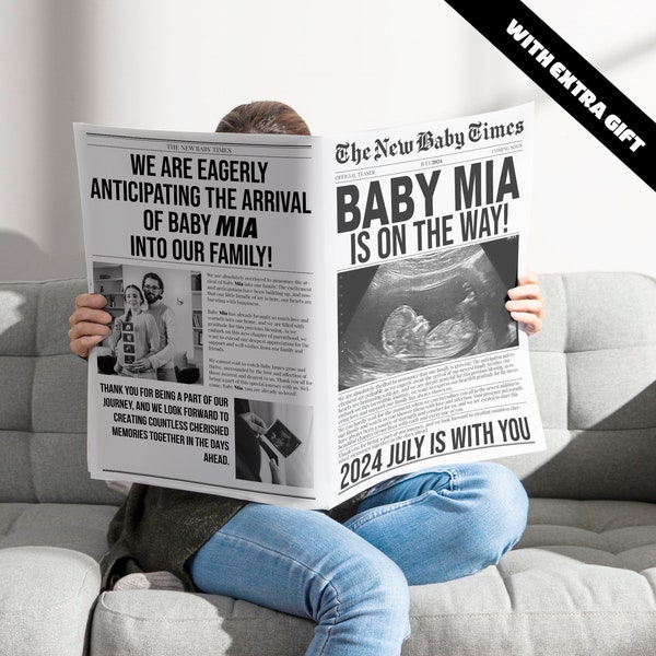 Custom Baby Announcement Newspaper Template | Pregnancy Reveal | Photoshop Design | Baby on the Way Special Newspaper Template, PSD Files