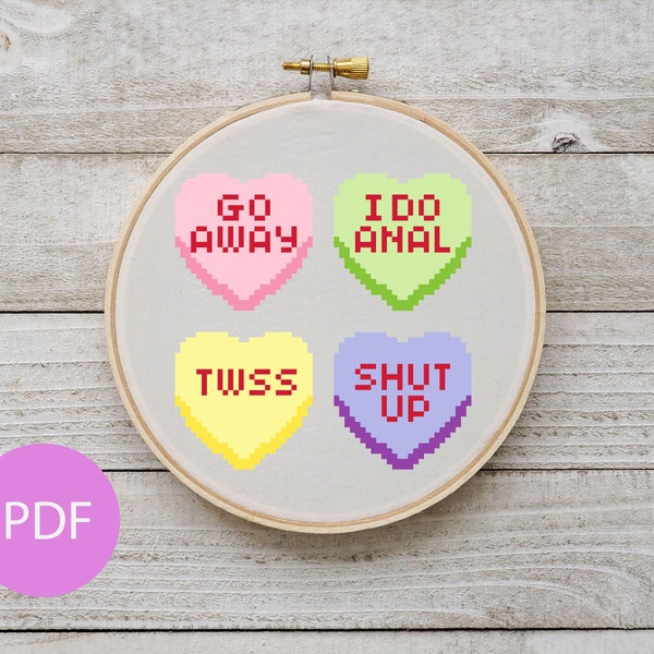 Cross Stitch Pattern: Candy Hearts, PDF instant download