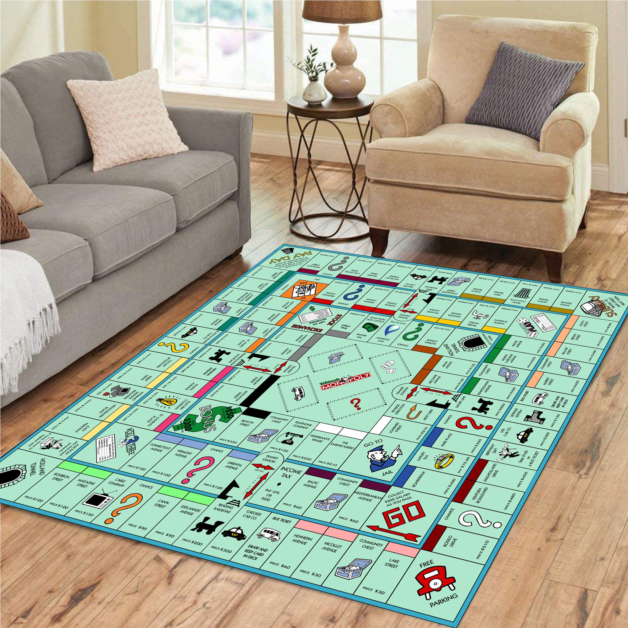 Monopoly Board game Area Rug Nursery game carpet Nintendo Etsy