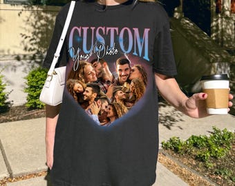 Personalized Bootleg T-Shirt, Girlfriend Photo Tee, Custom Collage Design Shirt, Vintage 90s Rap Graphic Tee, Bachelor Party