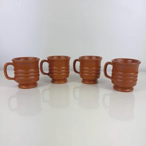 Vintage Set of 4 Stoneware Coffee Mugs Brown 3 1/2 in