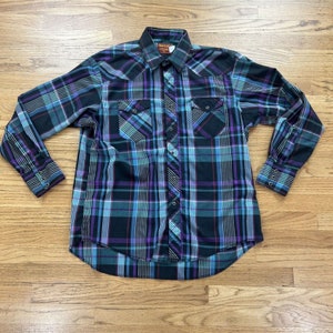 Vintage Rustler Shirt Herren Größe 17 1/2 34/35 Bunt Gestreift Perlen Snap Western