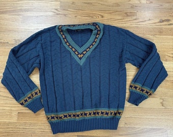 Vintage Christian Dior Oversized Grandpa Sweater V Neck Textured Knit Sz Large
