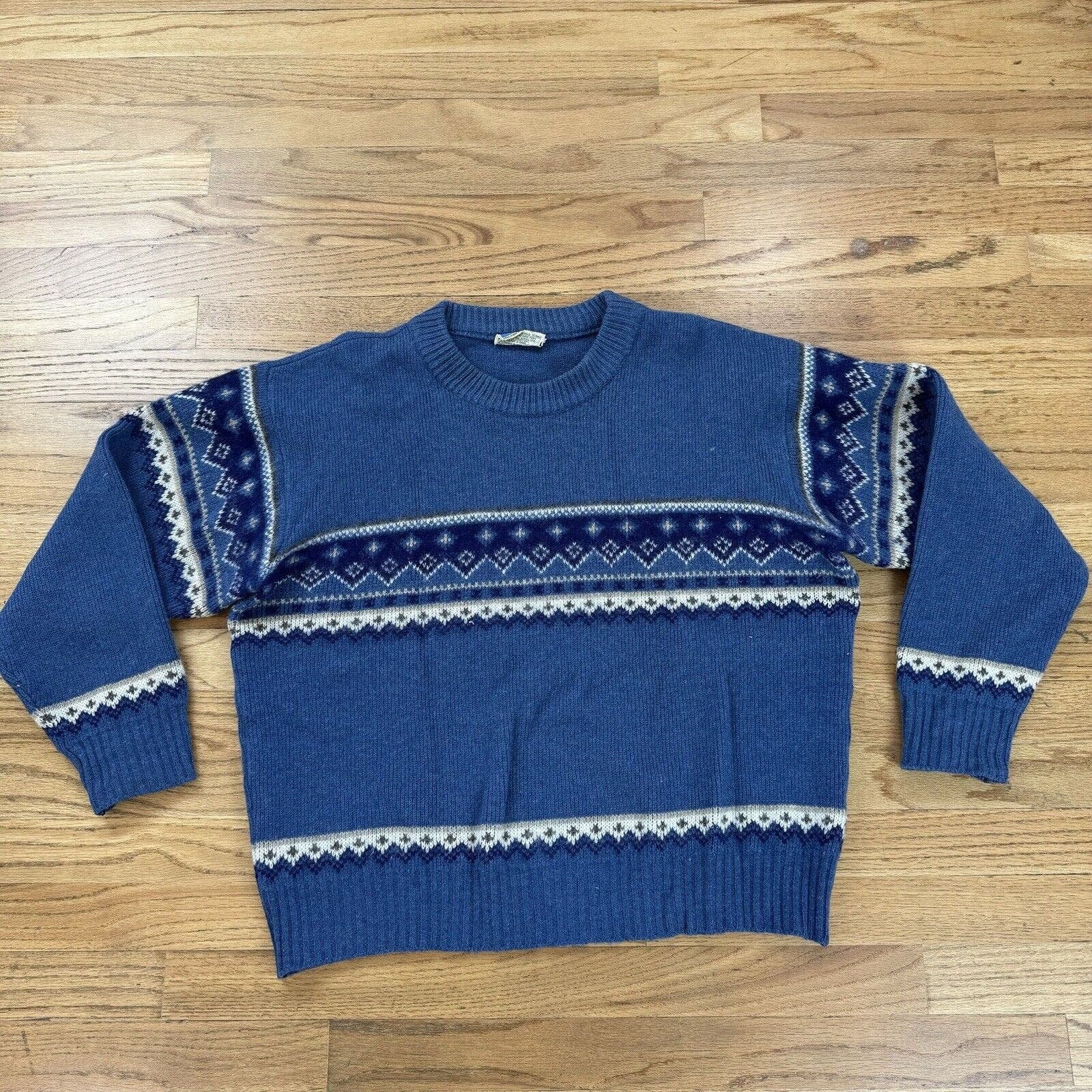 OMVstudios Vintage Norsewear Sweater Mens Sz L Crew Neck Pullover Blue 100 Wool New Zealand