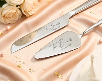 Juego personalizado para cortar pastel de bodas, juego de cortadores y utensilios para servir pastel, regalo de boda, recuerdo de aniversario, regalos para la despedida de soltera.