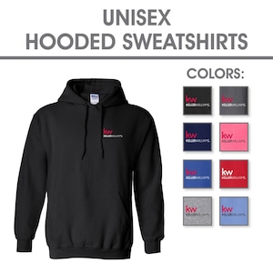 May include: Black hooded sweatshirt with a small red and white "kw KELLERWILLIAMS" logo embroidered on the left chest.