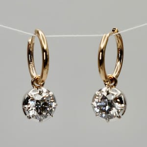 Round Georgian Victorian Diamond White 14K or 18K Gold Hoop Earrings