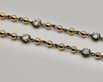 16 ''Georgische viktorianische Art Deco Kugelketten-Halskette mit 7 Moissaniten