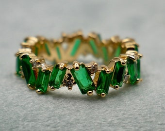 18K Yellow Gold Plated Emerald Fireworks Eternity Ring or Eternity Band