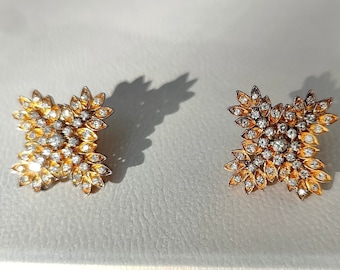 Colgante y pendientes Art Déco de diamantes celestiales de cuatro puntas en oro amarillo de 18 quilates