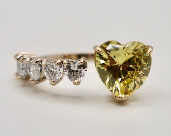 18K Gold Floating Heart Ring with Yellow Sapphire, Diamonds, or Moissanites