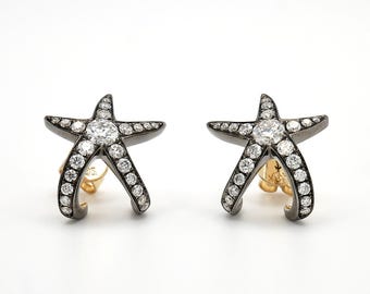 14K or 18K Blackened Gold Starfish Earrings