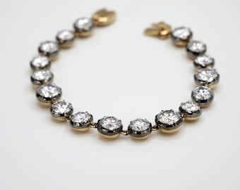 The 18K Gold Filled 5 to 15 ct Riviere Button Back Collet Bracelet Antique Inspired